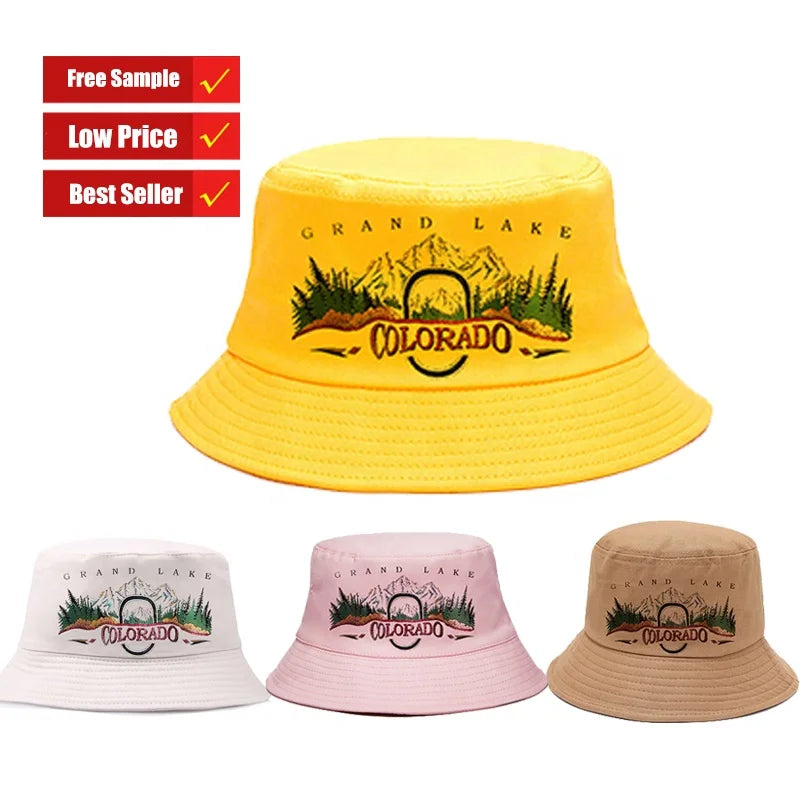 2023 Cheap Promotion Custom Print Logo Spring and Summer Fisherman Cotton Polyester Panama Fisherman Bucket Hat for Adult Kids