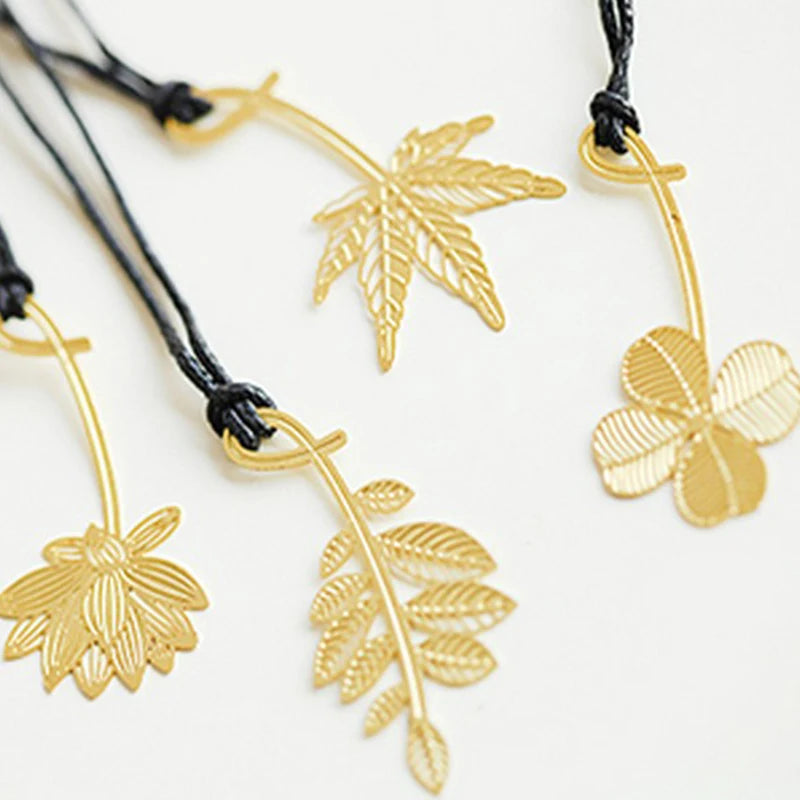 Cute Kawaii Gold Metal Plants Lotus Maple Leaf Four Cover Bookmark for Book Paper Creative Items Lovely Korean Stationery Gift