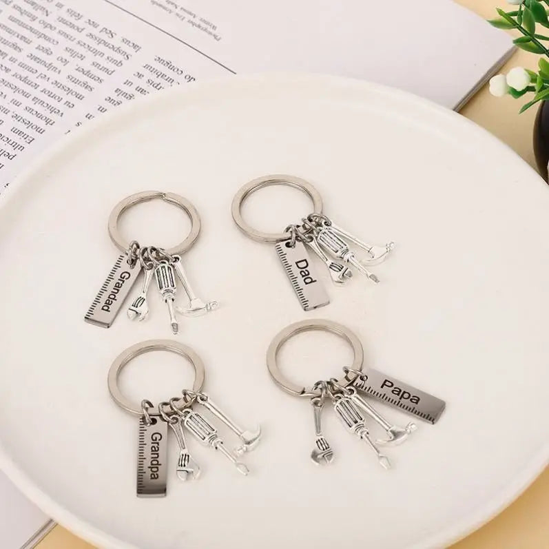 Promotion Stainless Steel Metal Dad KeyChain Custom Hammer Screwdriver Spanner Grandpa Papa Dad Tools Keychain Father's Day Gift