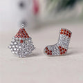 CAOSHI New Christmas Santa Claus Socks Scarf Red Zircon Earrings Asymmetric Full Inlaid Silvery Lovely Stud Earrings for Women