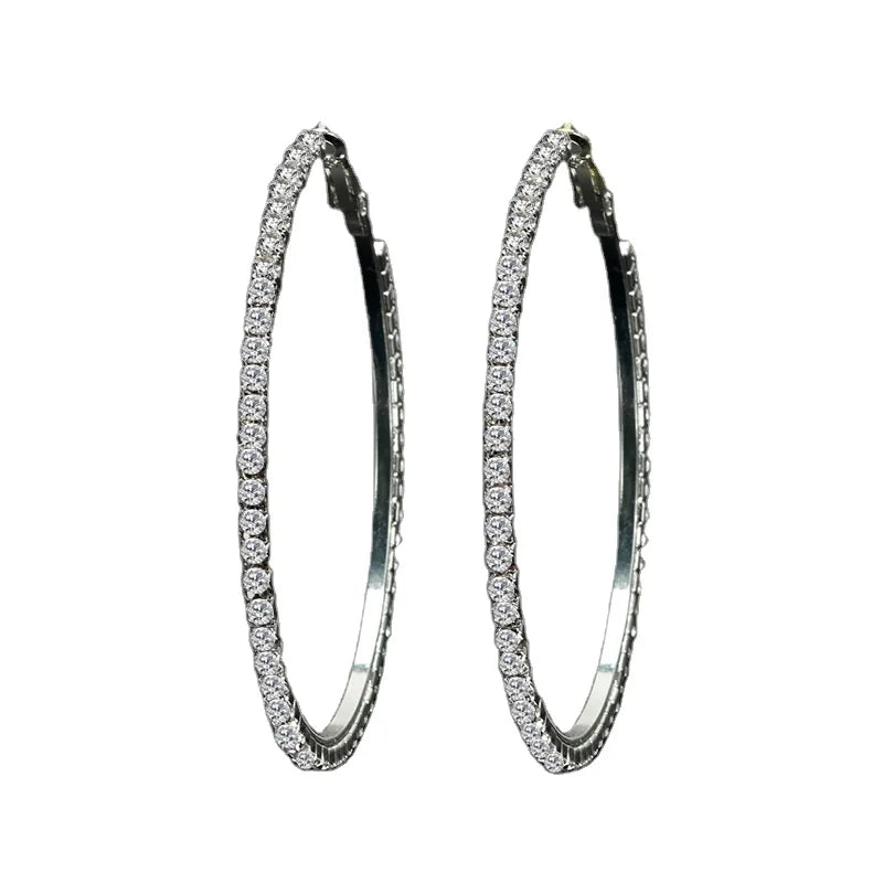 Women Jewelry New Arrival Big Large Silvery Plated AB Color Rhinestone Diamond Hoop Earrings