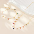 Wholesale 925 Silver Jewelry Sterling Silver Colorful Water Drop Zircon Necklace Gold Plated Chain Necklace Bracelet Set Jewelry