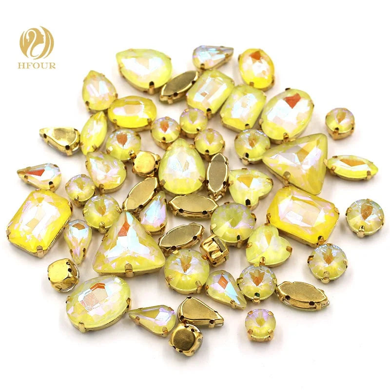 Wholesale 3D AB Mocha Color Glass Sew-on Rhinestones Beautiful Mixed Shape Loose Rhinestones for Clothing