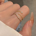 SC Fashion Statement Women Pearl Ring Set Luxury Open Adjustable Rings Exquisite Shiny Pearl Ring Set