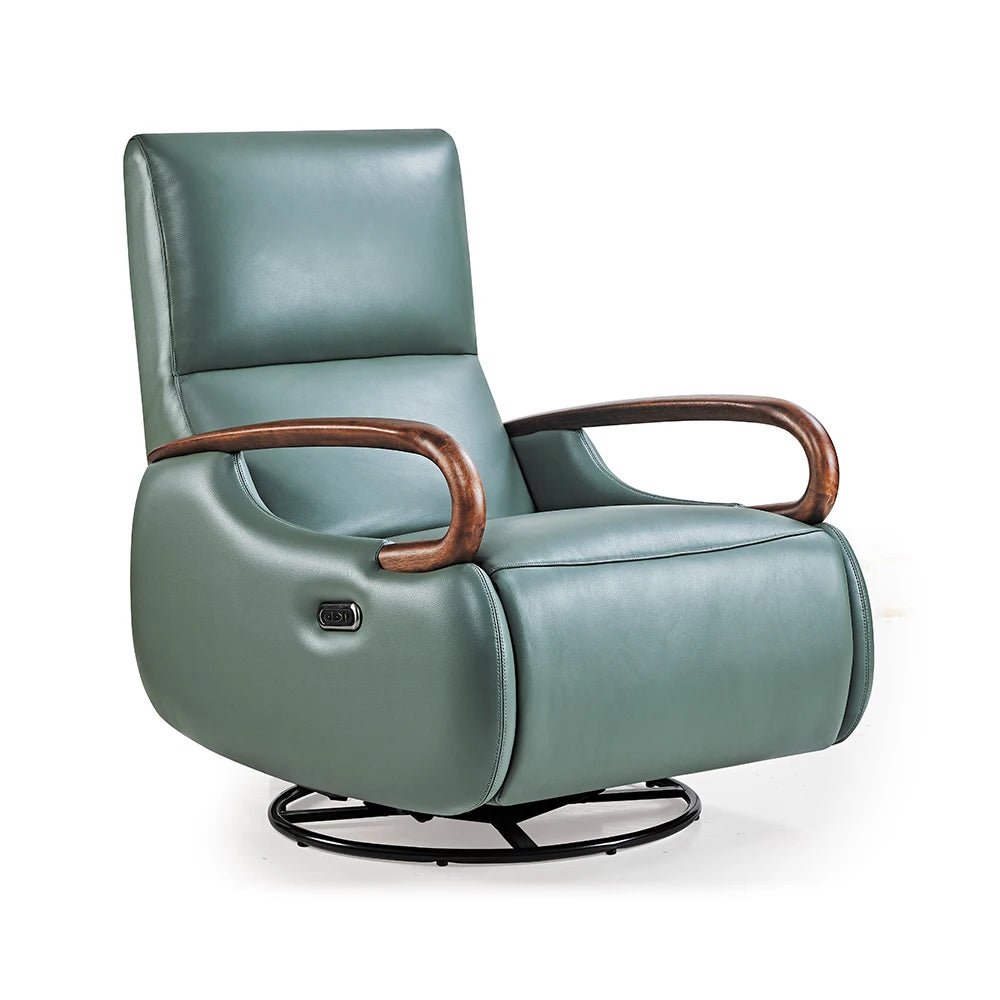 Electric Single Sofa Genuine Leather Rotary Adjustable Recliner Chair Curved Armrest Foldable Massage Modern Living Room Rocking