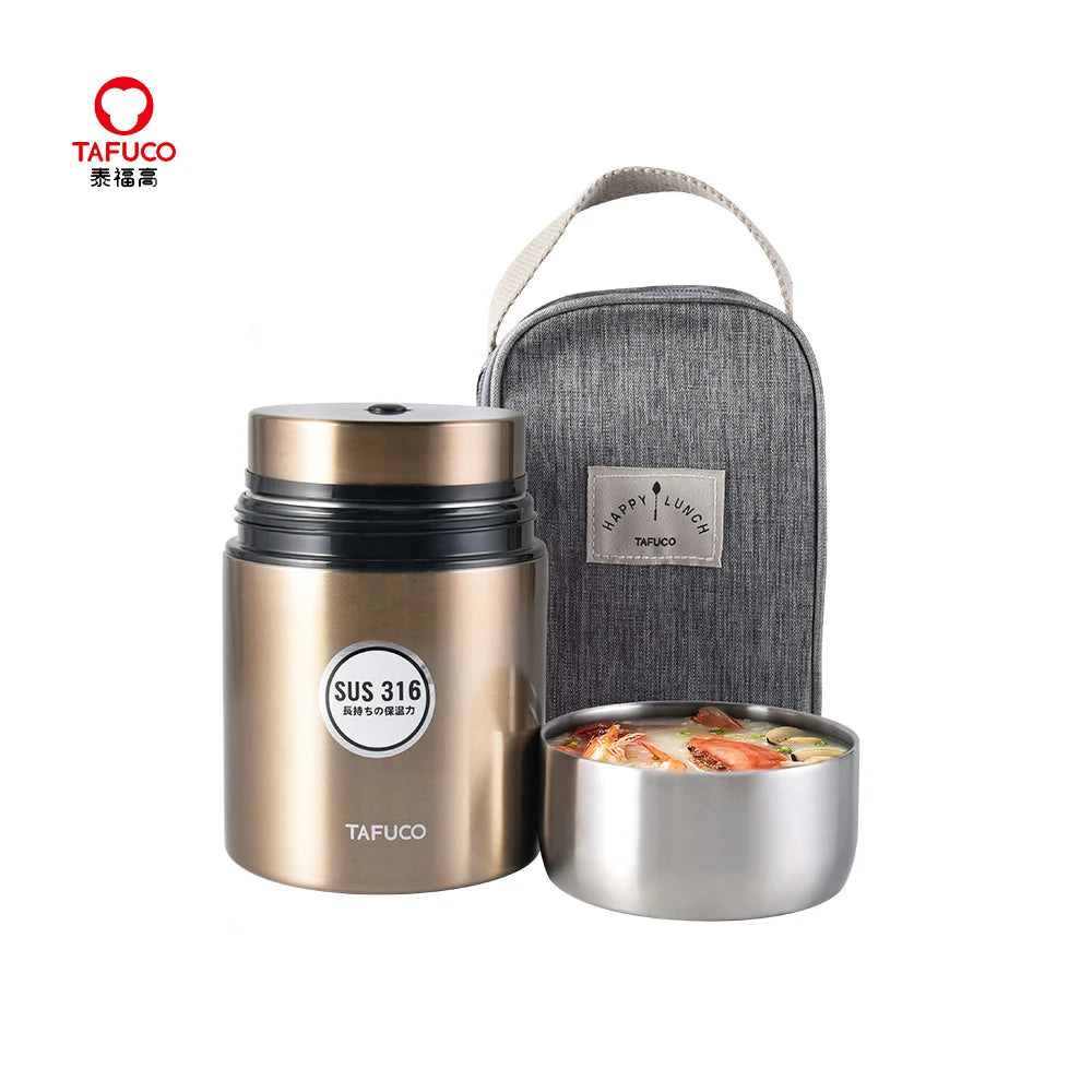 Tafuco Sustainable Vacuum Insulated Thermal Food Jar with Double Wall Stainless Steel Lid with Bag