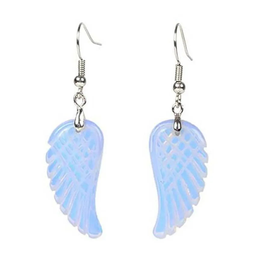 DIY Luxury Gemstone Angel Wing Shape 925 Sterling Silver Opalite Earrings