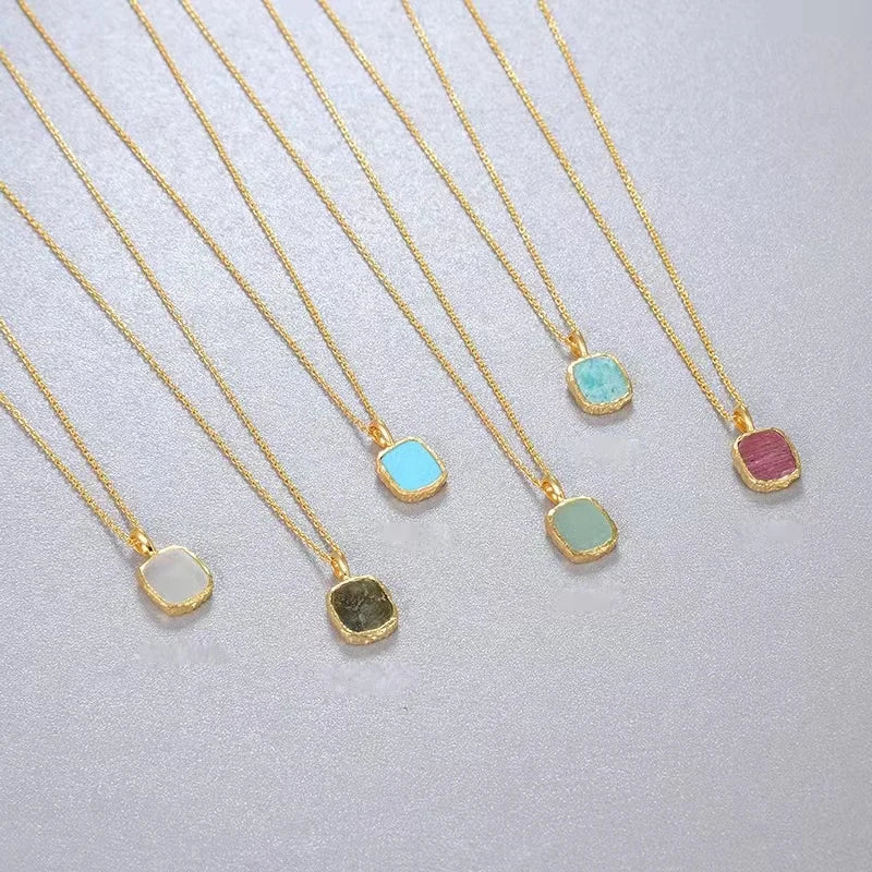 Turquoise Pendant Necklace 18K Gold Plated Necklace 925 Sterling Silver Chain Necklace  for Women