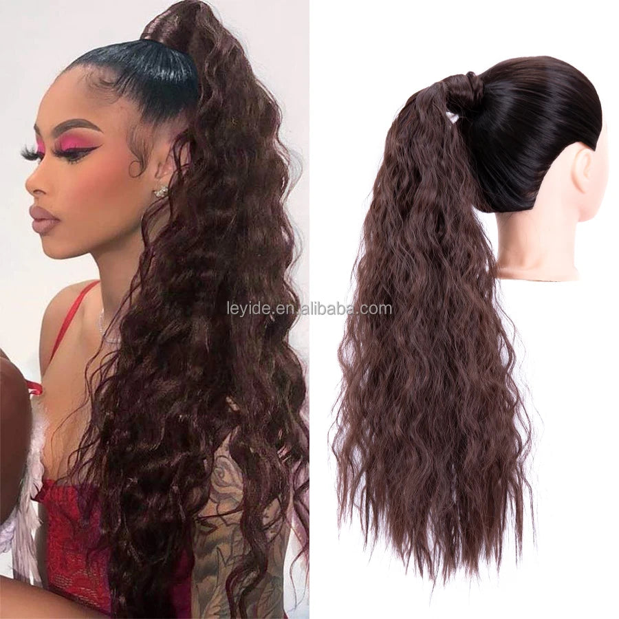 AliLeader Women's Hair Extension Long Curly Water Wave Ponytail Horse Tail Wrap Around Hair Styling