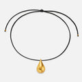 2024 Dazan New Hot INS 18k Gold Plated Tarnish Free Stainless Steel Vintage Water Drop Teardrop Pendant Black Rope Necklace