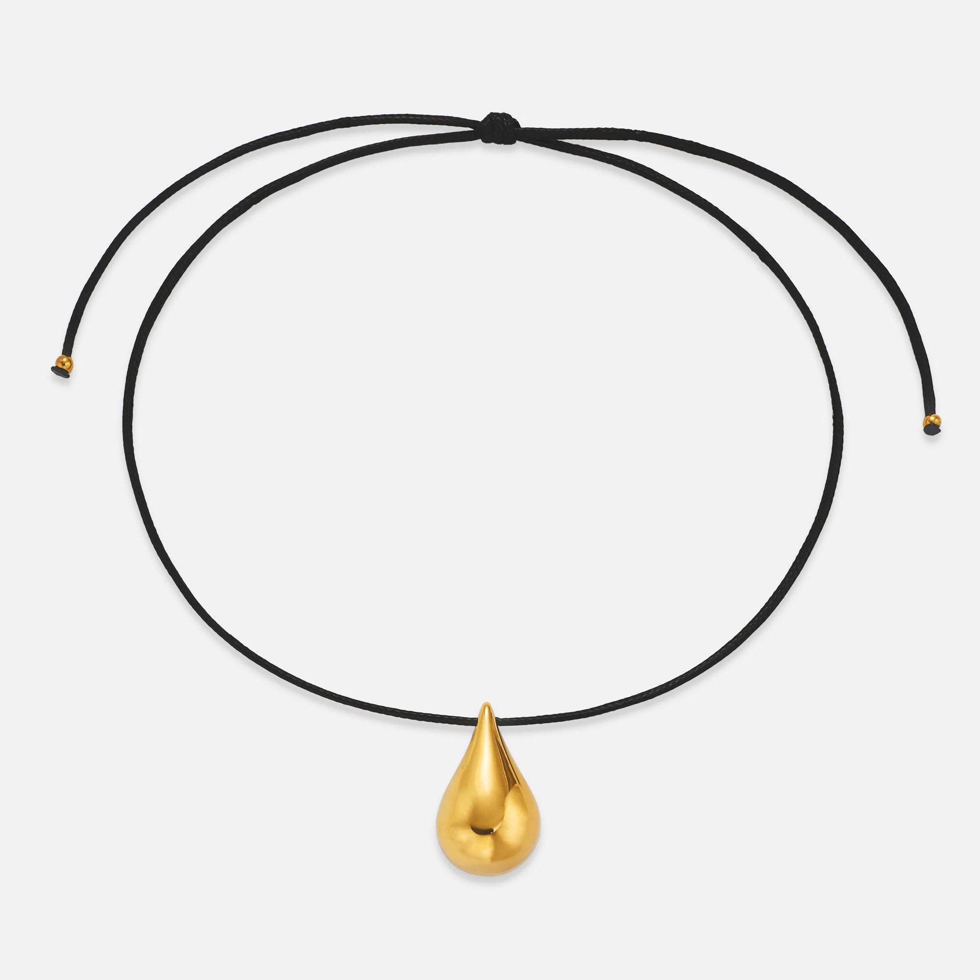 2024 Dazan New Hot INS 18k Gold Plated Tarnish Free Stainless Steel Vintage Water Drop Teardrop Pendant Black Rope Necklace
