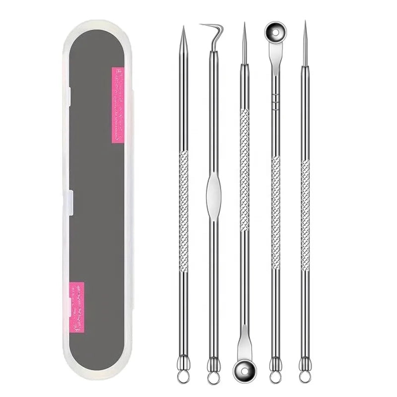 High Quality Steel Facial Pimple Spot Comedone Extractor 5pcs Acne Blackhead Remover Needles for Nose Care