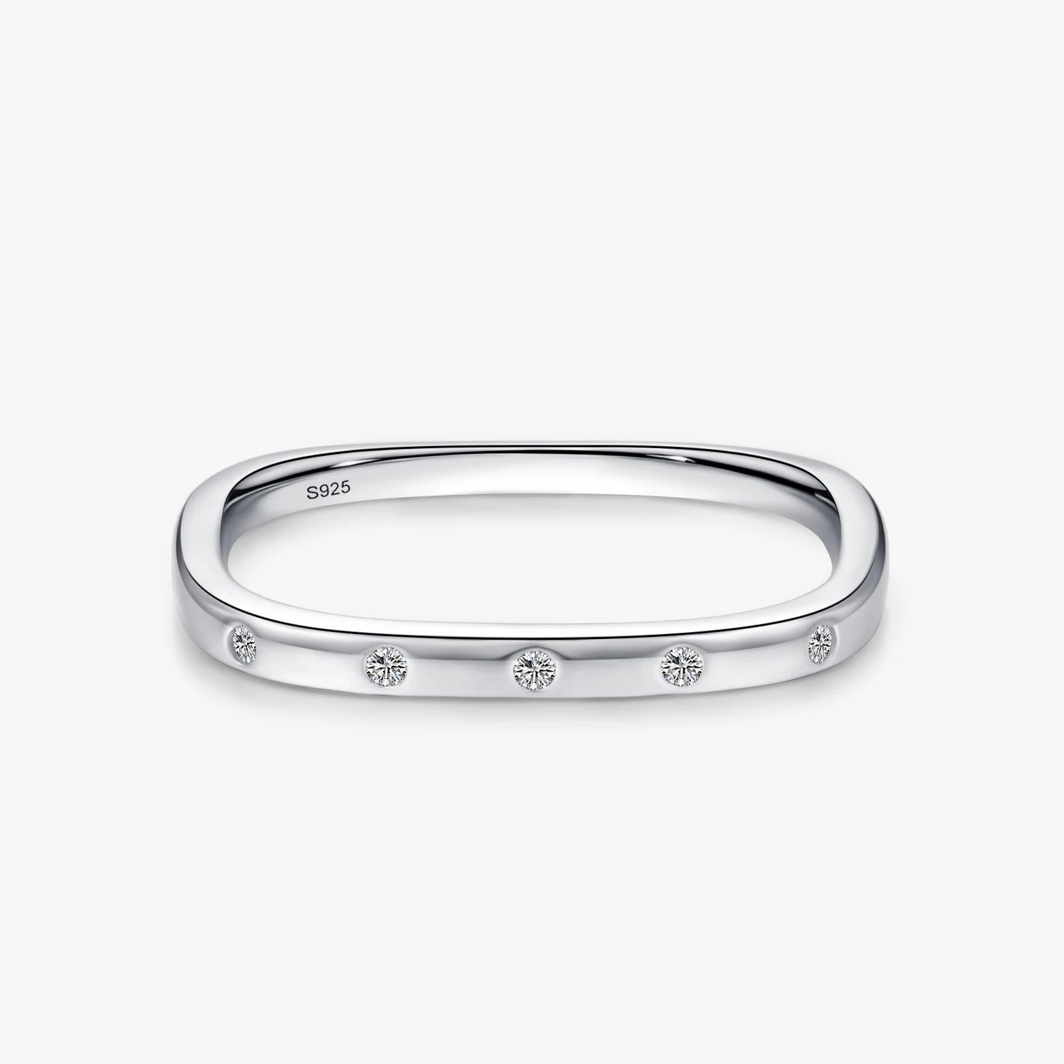 Ailmay 925 Sterling Silver Unique Fashion Sparkling CZ Square Stackable Finger Ring for Women Wedding Statement Female Jewelry