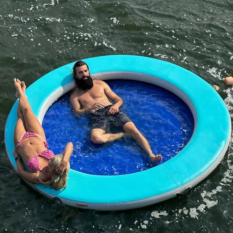 Vanace Round Mesh Inflatable Water Hammock Water Mattress for Play and Relaxation Floating Lounge Water Hammocks