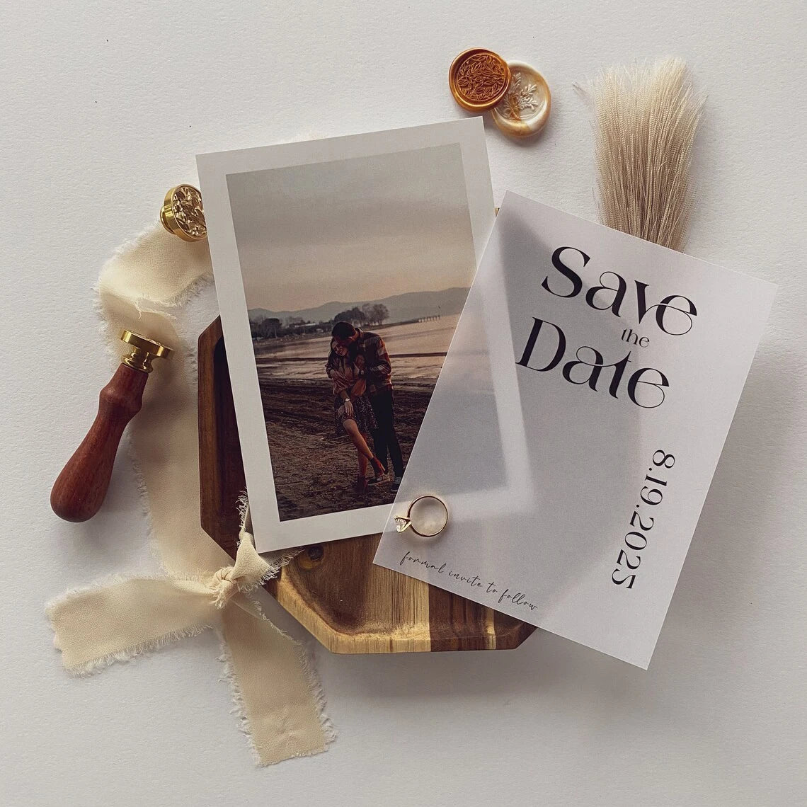 Vellum Layered Wedding Invitations and Save the Dates with Photo