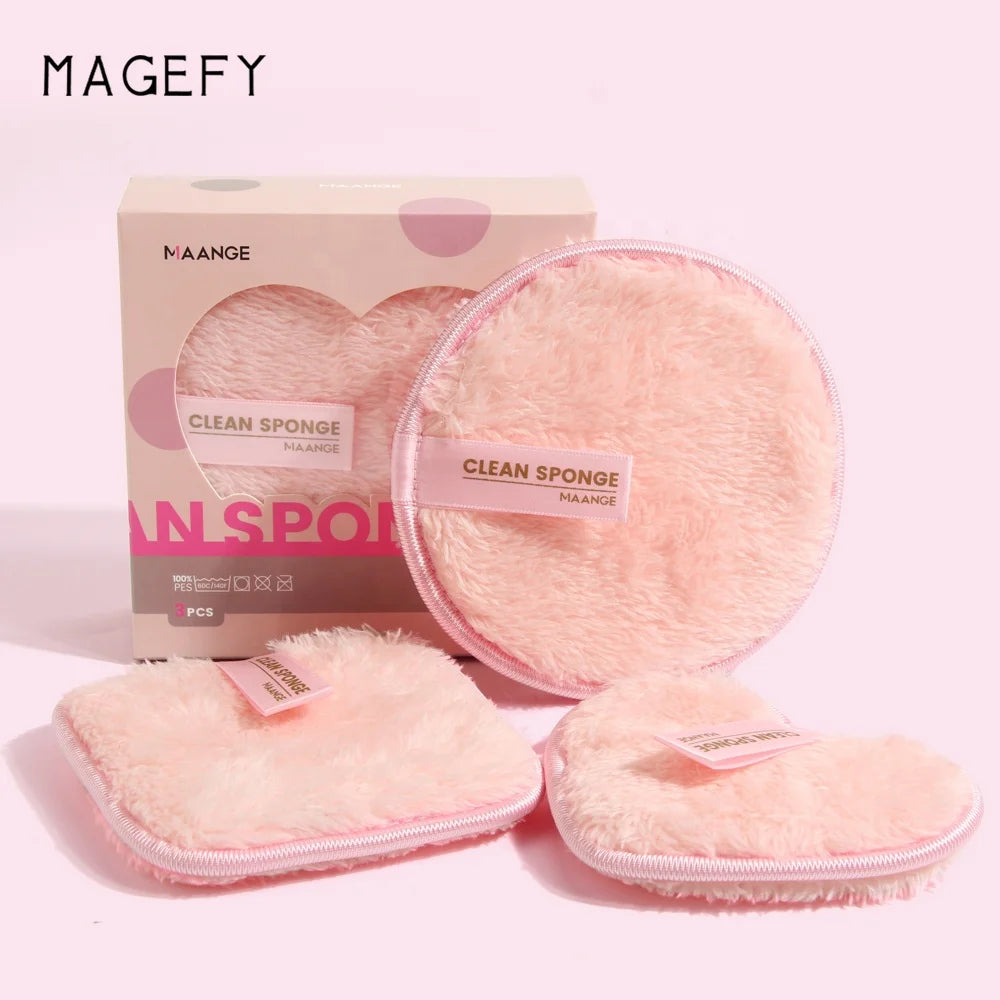 MAANGE Water Cleansing Microfiber Washable Reusable Face Skin Cleansing Cosmetic Puff Beauty Remover Pads Makeup Sponge Set