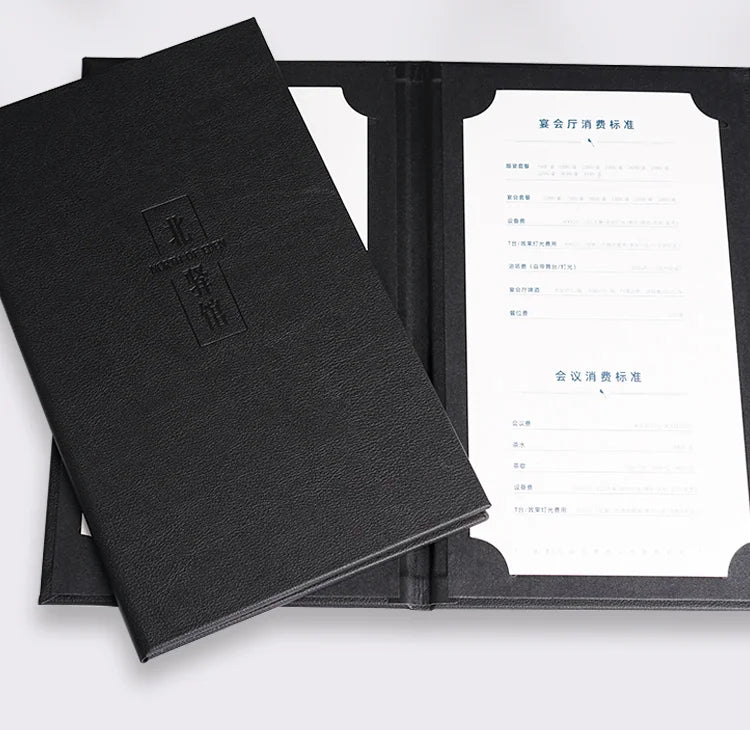 2 View Black PU Leather Restaurant Menu Cover Holder(Customized LOGO Inner Page)