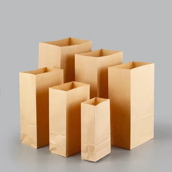 100% Recycled Paper Bag White Food Grade Grocery Takeaway Party Brown Kraft Paper SOS Bags Square Bottom Kraft Paper SOS Bag