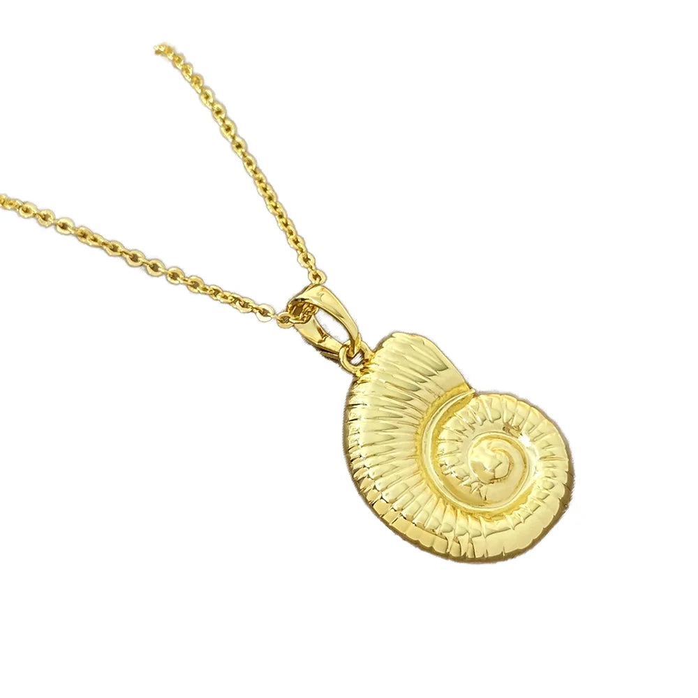 For Foxi Trendy Women's Necklace Ocean Beach Style Gold-Plated Conch Brass with Link Chain & Rhodium-Plated Fashion Jewelry
