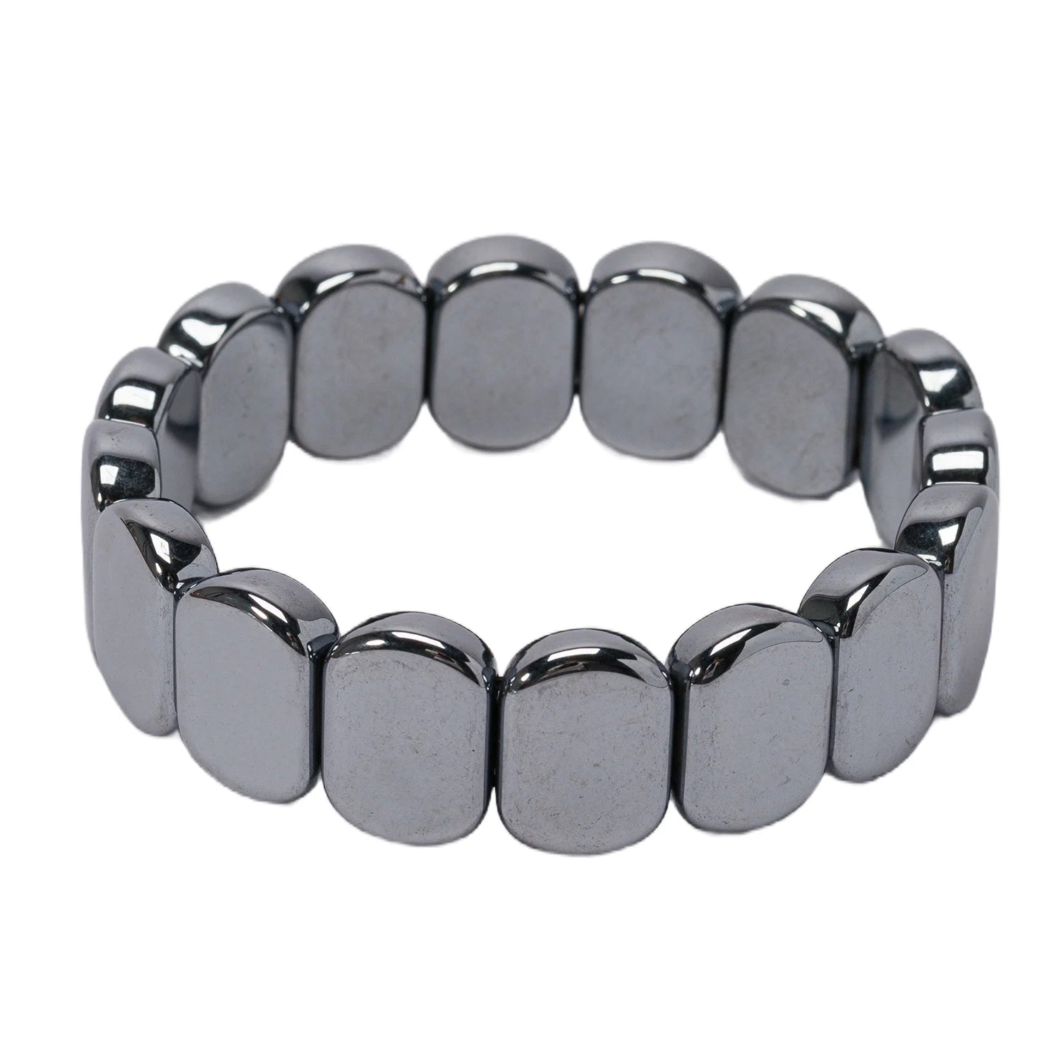 Natural Geometric Terahertz Stone Crystal Bangle Bracelet Oval Gemstone Rectangle Bead Stretch Bracelets