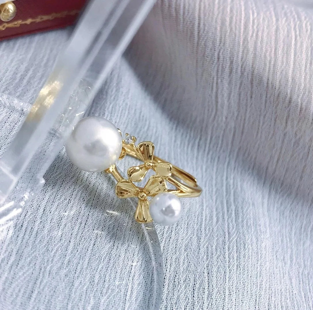 R1018 5-9mm Natural Freshwater Pearl Ring Accessory 925 Sterling Silver Adjustable Size Engagement Jewelry Ring for Women