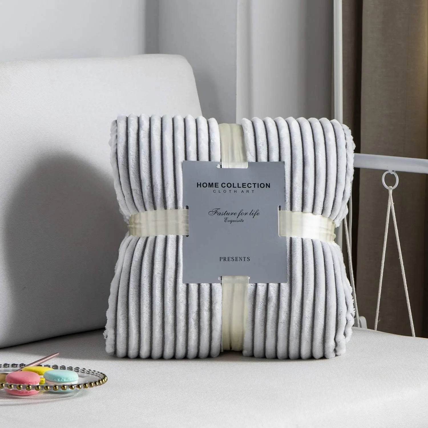 Customized Reversible Sherpa Fleece Throw Blanket Solid Striped Pattern Light Couch Cozy bed blanket