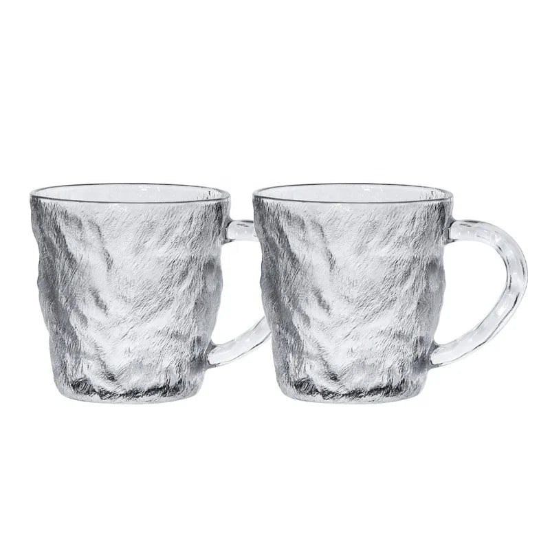 Transparent Frosted Hand-made Glass Breakfast Cup Handle 300-400ML Capacity for Cold Drinks Household Use Wedding Other