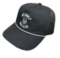Customized Wolf Embroidery logo White Rope Across Front 5 Panel Unstructured Snapback Hats Trucker Hat With Half Mesh Buckram