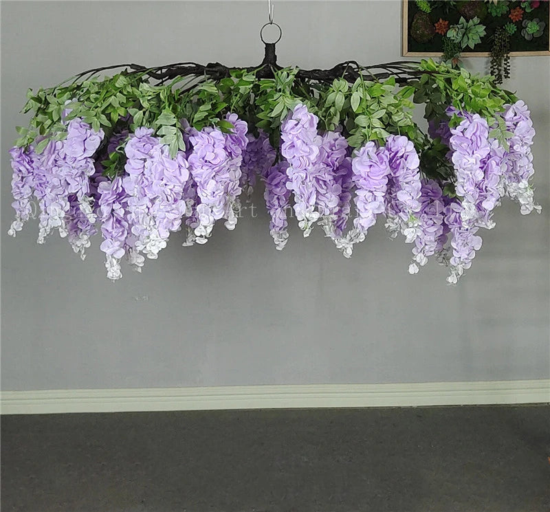 E07529 Custom Tree Plastic Hanging Flower Mini Purple Wedding Artificial Wisteria Table Tree Centerpieces for Decor