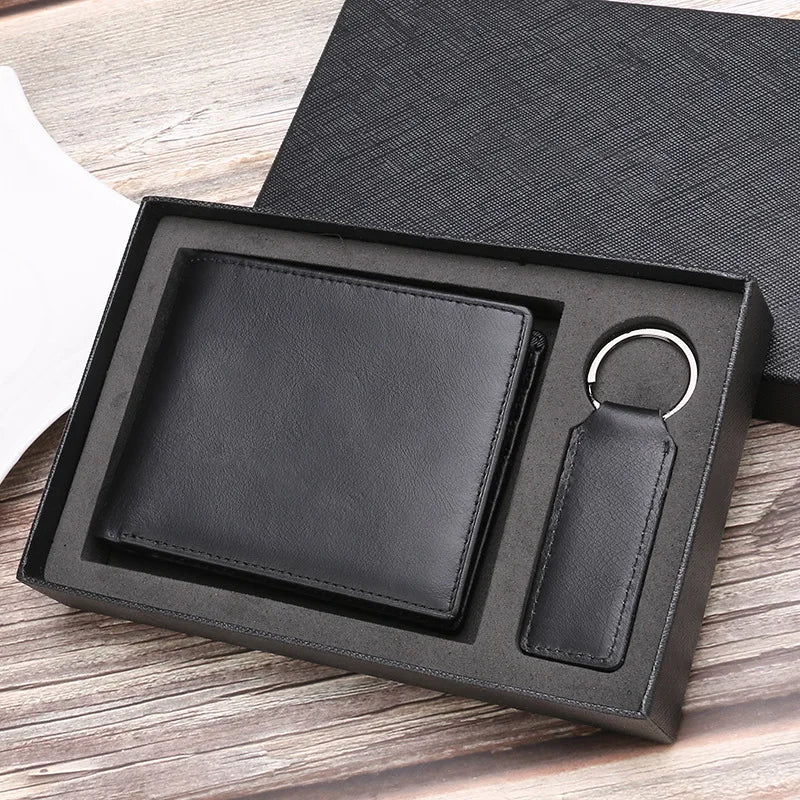 2022 Yamo Men's PU Open Closure Short Fashion Vertical Wallet Keychain Set