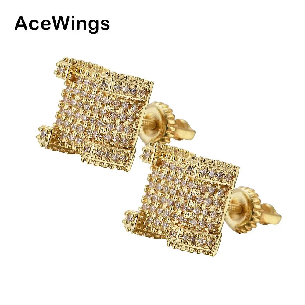 E011  CZ Earrings Men Brass Setting Zircon Stud Earrings Hip Hop Bling Blilng Iced Out