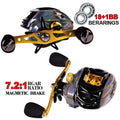 7.2:1 Magnetic Brake Bait Caster Reels 10KG Max Drag 18+1BB Stream River Fishing Reel
