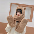 Bear Earflap Plush Hat Scarf and Gloves Set - Thickened Double-Layer Warm and Cute Winter Accessories