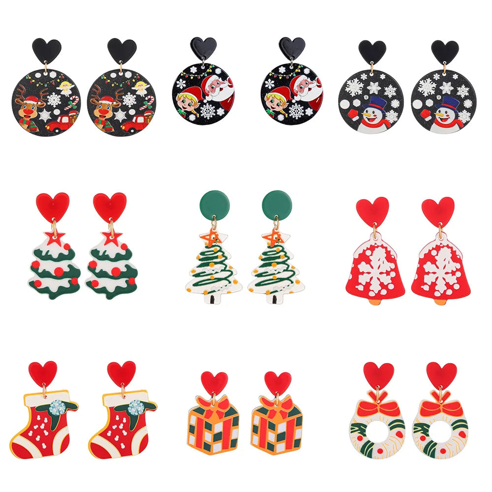Christmas Gift Snowflake Snowman Santa Claus Reindeer Korean Style Acrylic Statement Dangling Earring Hook Girl's Drop Earrings