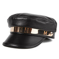 R076 Outdoor Leisure Fashion Sheepskin Lady Cap Flat Top Black Hats Leather Hat Style
