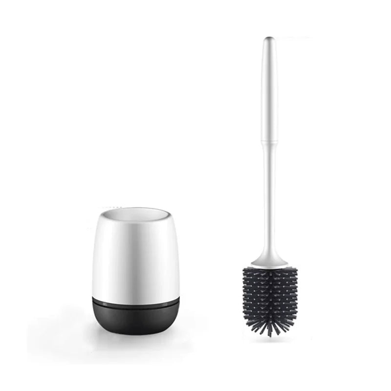 White Silicon and Plastic Wall Mounted Toilet Brush Holder Set for Bathroom