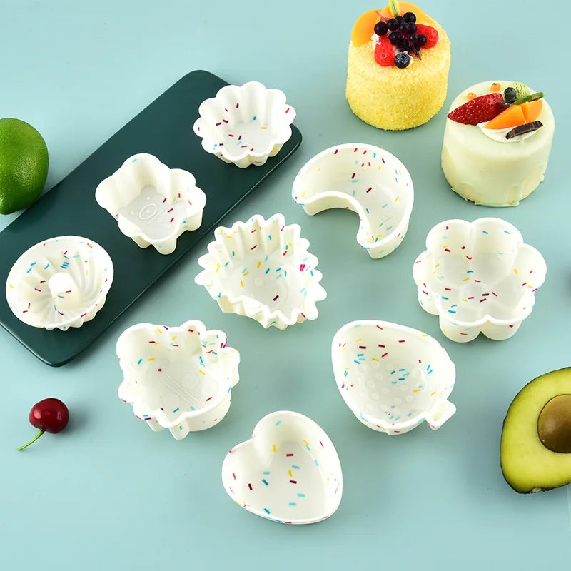 Macaron Color Non-Stick Silicone Baking Molds Small Bear/Heart/Flower/Pumpkin Egg Tart Doughnut Muffin Cup for Cake OPP Bag