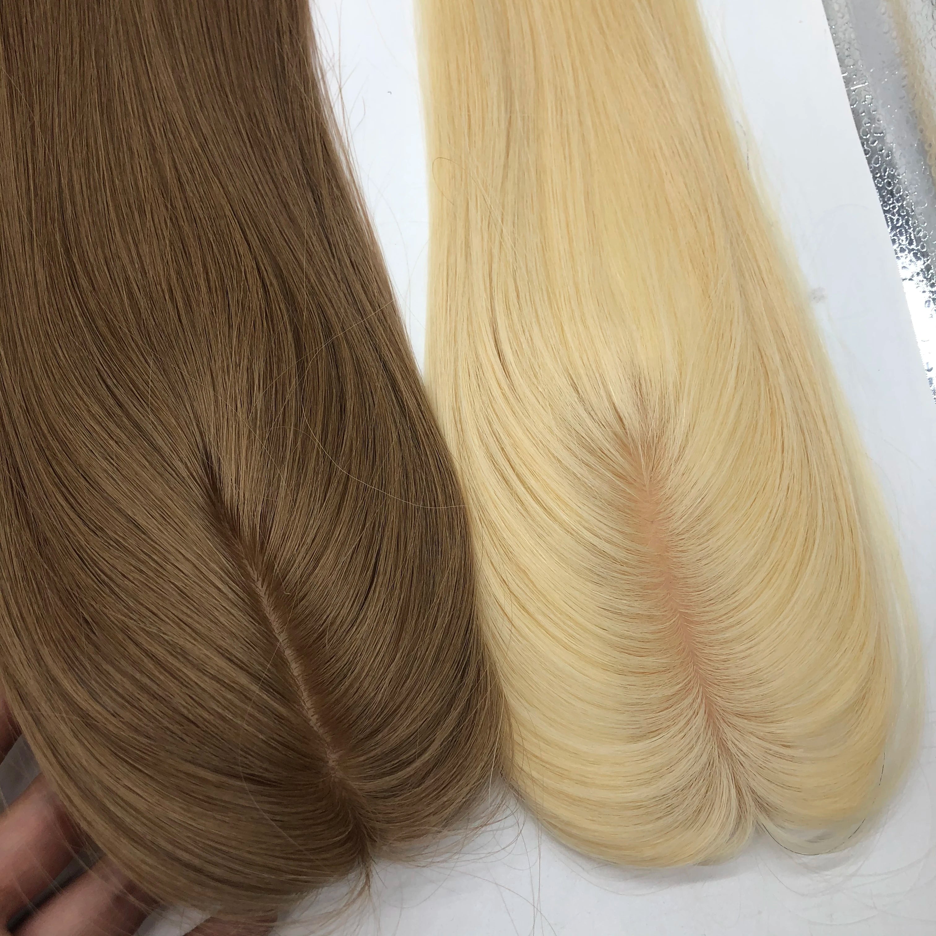 Longfor Top Quality 100% Virgin Hair Women Toupee 1.5*5 Blonde Silk Base Human Hair Toppers