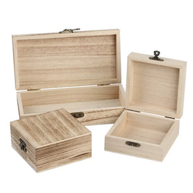 Rustic Unfinished Unpainted Wooden Box with Hinged Lid for Crafts DIY Storage Jewelry Plain Paulownia Wood Box