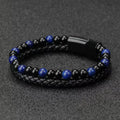 Volcanic Stone Natural Stone Bead Bracelet Men's Genuine Leather Rope Woven Bangle