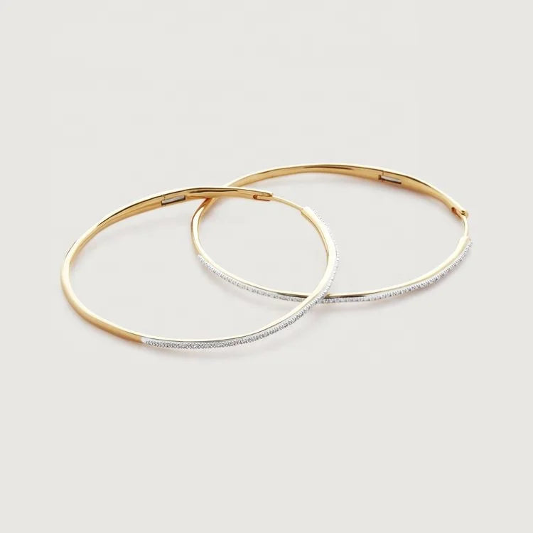 Pure Gold 18k Yellow Gold Diamond Cocktail Large Hoop Earrings