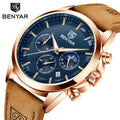 BENYAR Watch Quartz Men's Leather Waterproof Sports Watches Fashion Chronograph Blue Man Wristwatch Reloj Hombre 5160 Clock