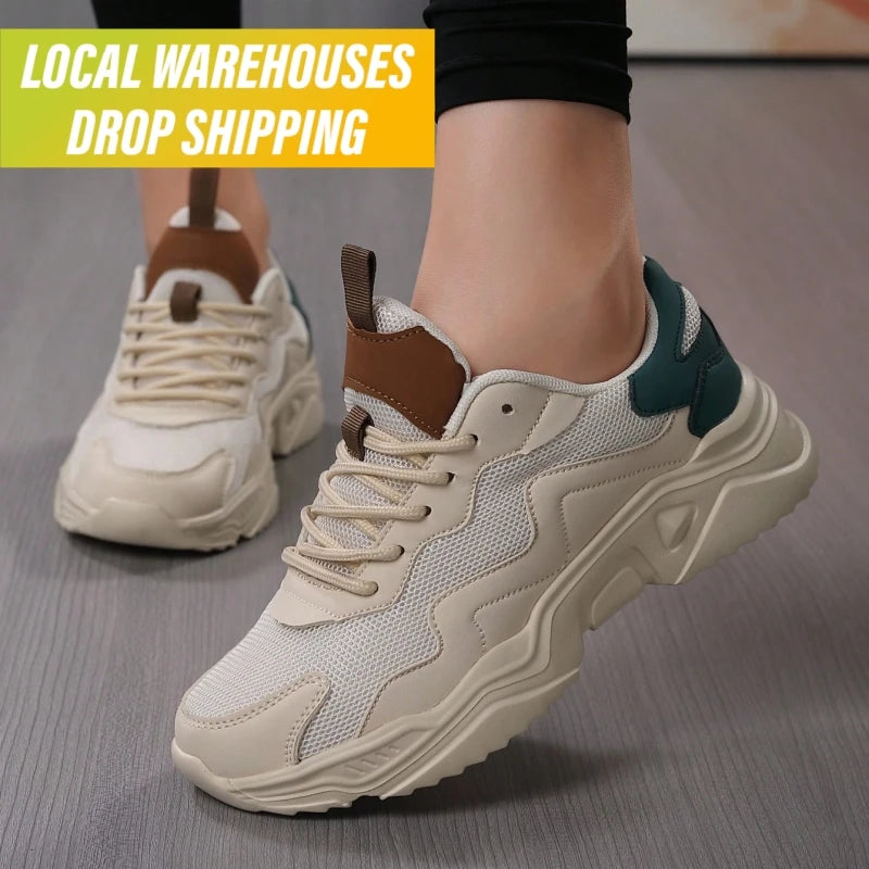 2025 Best Selling Women's Casual Lightweight Mesh Sneakers Closed Lace-Up Design Breathable Fashion Trend Dropshipping Product