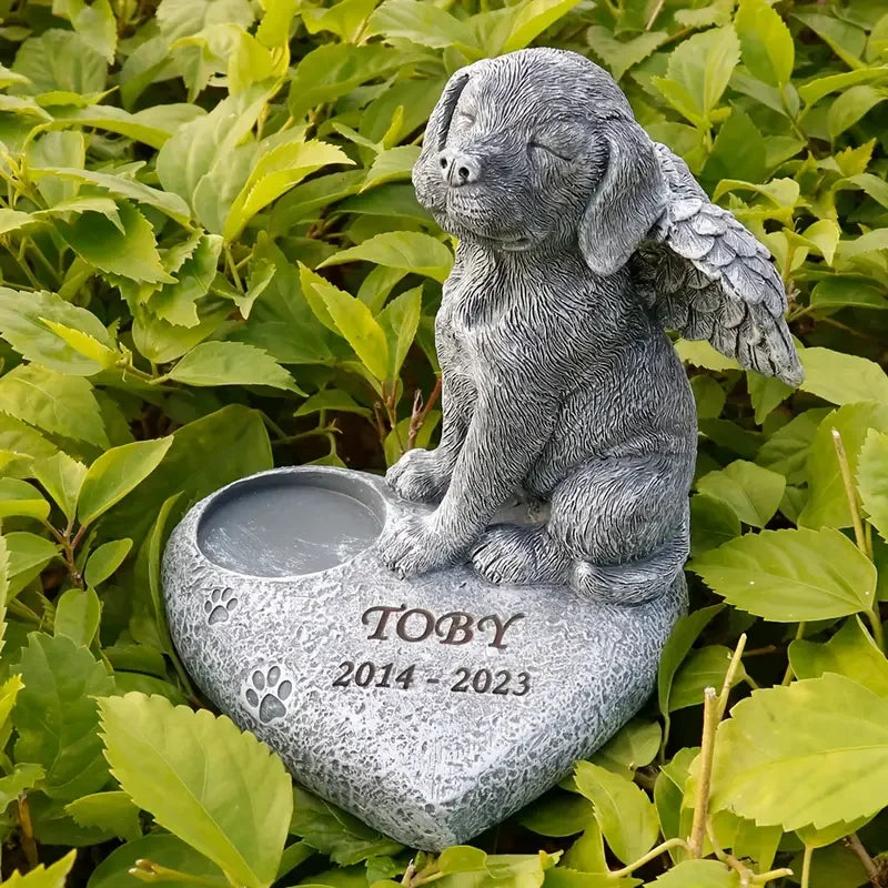 Customization Pet Memorial Resin SculptureGray Sleeping Dog Statue with Paw Prints Garden Decor for Pet Loss Remembrance