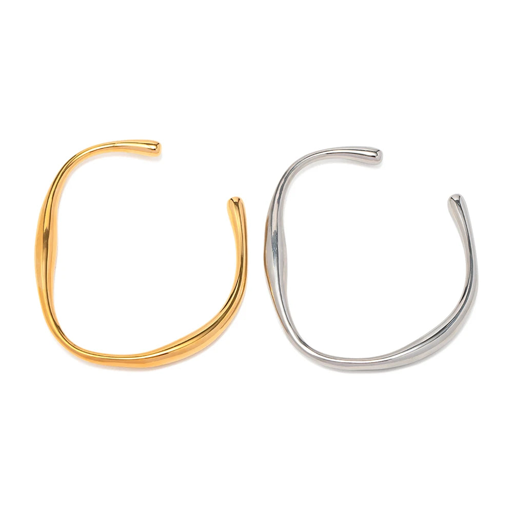 18K Gold and Silver Plated Water Wave Irregular Opening Stainless Steel  Bangles Simple Style for Women