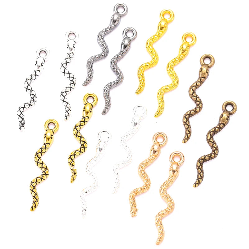 100pcs/bag 5Color Alloy Snake Charms for Bracelet Necklace Keychain Pendant DIY Handmade Jewelry Accessories Making 4*23mm D9346