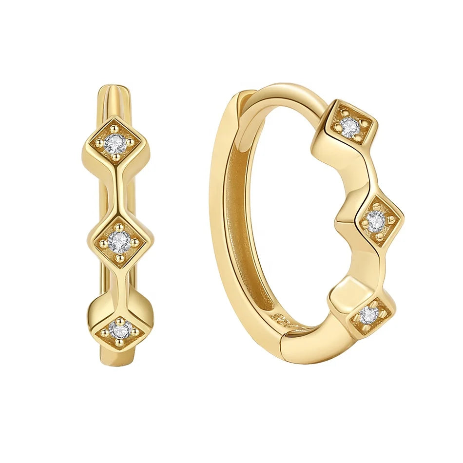 Nagosa Geometric Dainty Jewellery 925 Sterling Silver 18K Gold Vermeil Cubic Zirconia Triple Rhombic Hoop Earrings