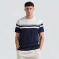 Men's Summer Breathable Short Sleeve Bardot Neckline Knit Blouse off the Shoulder Striped Top in Navy and White-Wholesale