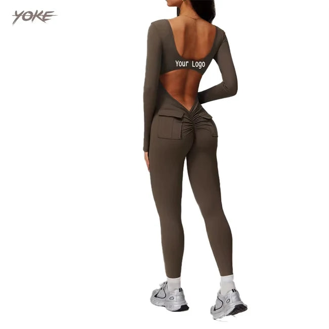 Custom Women's Activewear Gym Fitness Jumpsuit High Elastic Sports Bodysuit for Workout Yoga Scrunch Workout Yoga Jumpsuit Women
