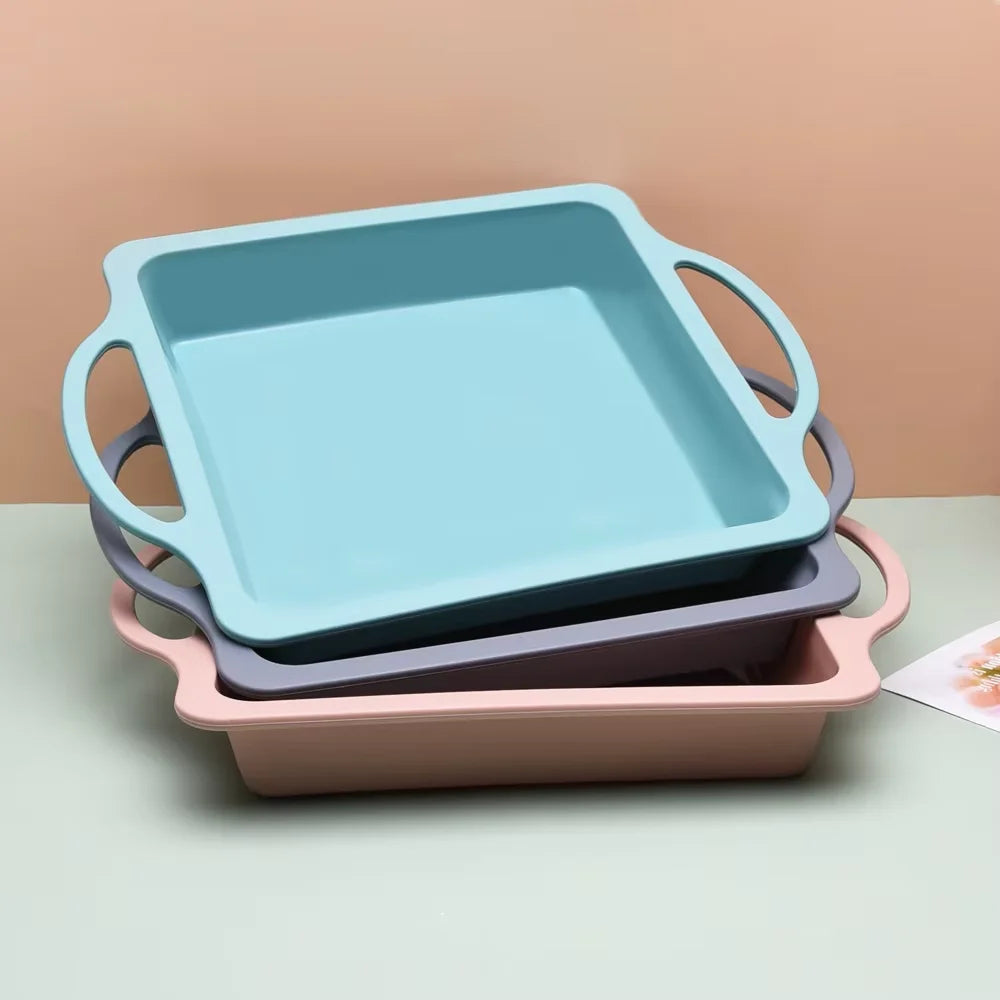 2025 Popular Heat-resistant Easy to Demould Square Mousse Cake Sweet Baking Tray Silicone Cake Mold Steel Holder